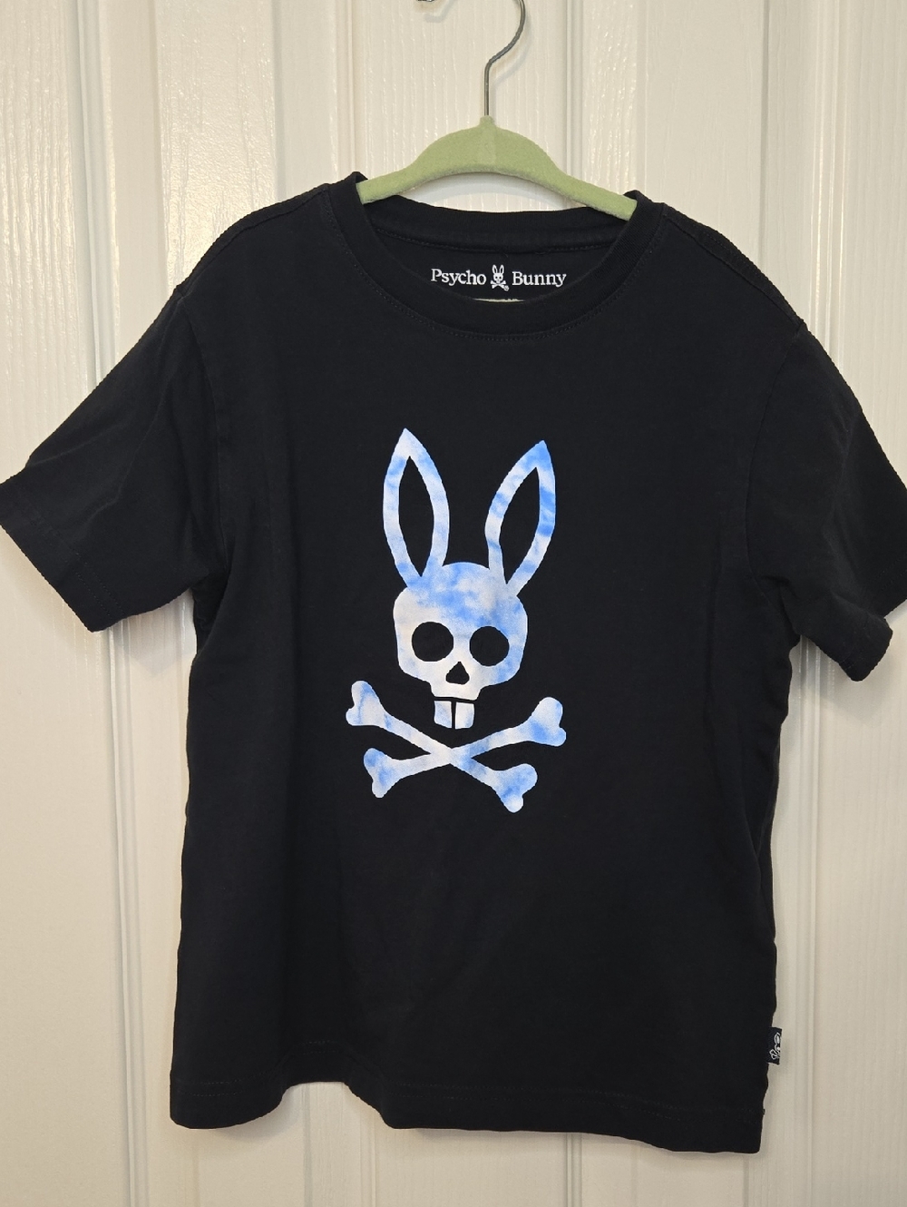 Psycho Bunny Navy Tee with Blue Tie-Dye Bunny Skull Kids Size 7-8